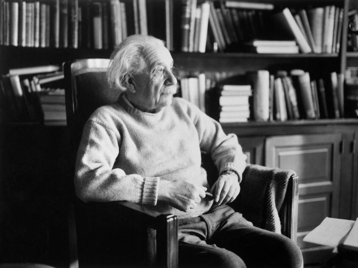 Scientist Albert Einstein in Library