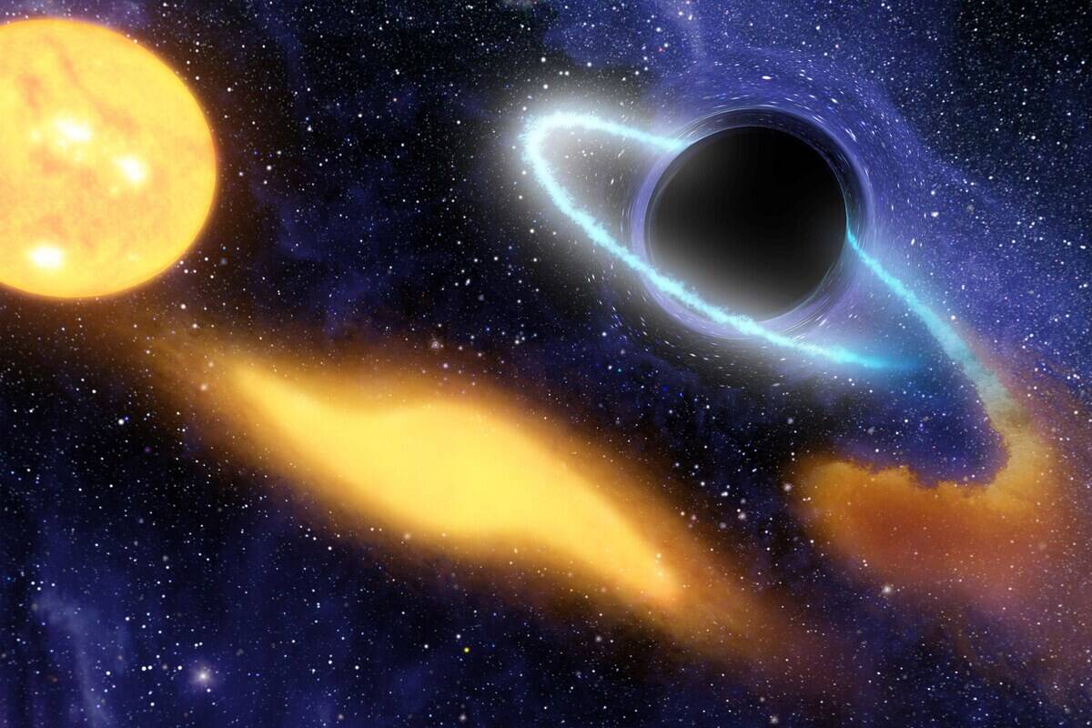 Supermassive black hole at the center of a remote galaxy digesting the remnants of a star.