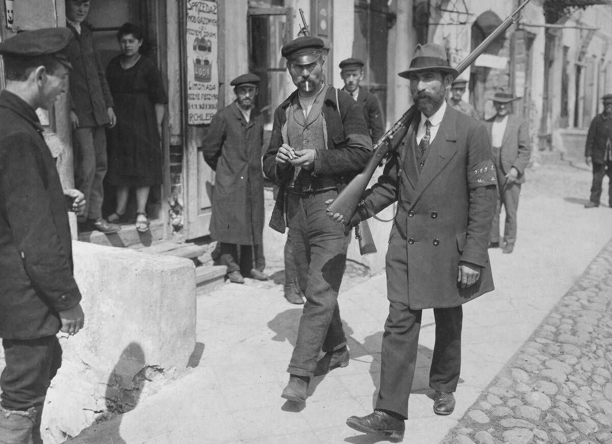 The Russo-Polish War: Patrol of Bolshevist soldiers of the Line of communications in the streets of Grajewo ca. 1917-1924