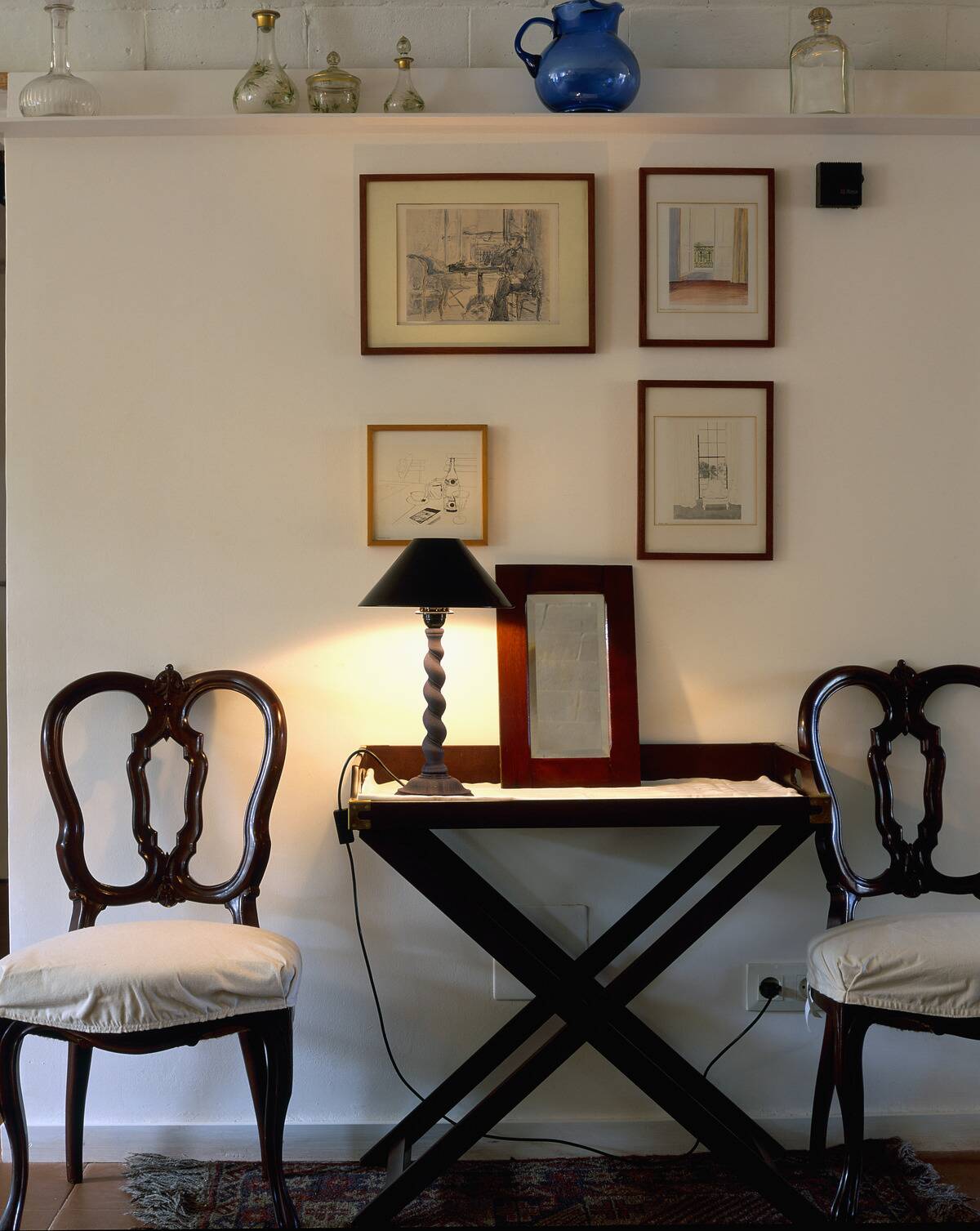View of an illuminated lamp on a table