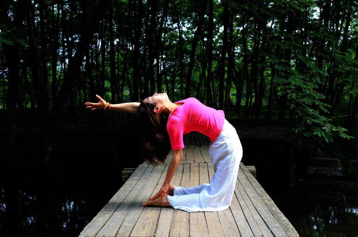 Yoga Exercise At Wetland In Huangshan
