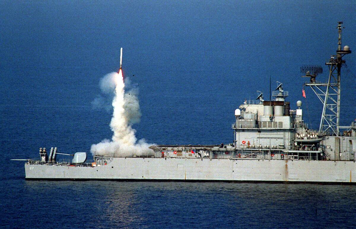 A Tomahawk cruise missile launches...