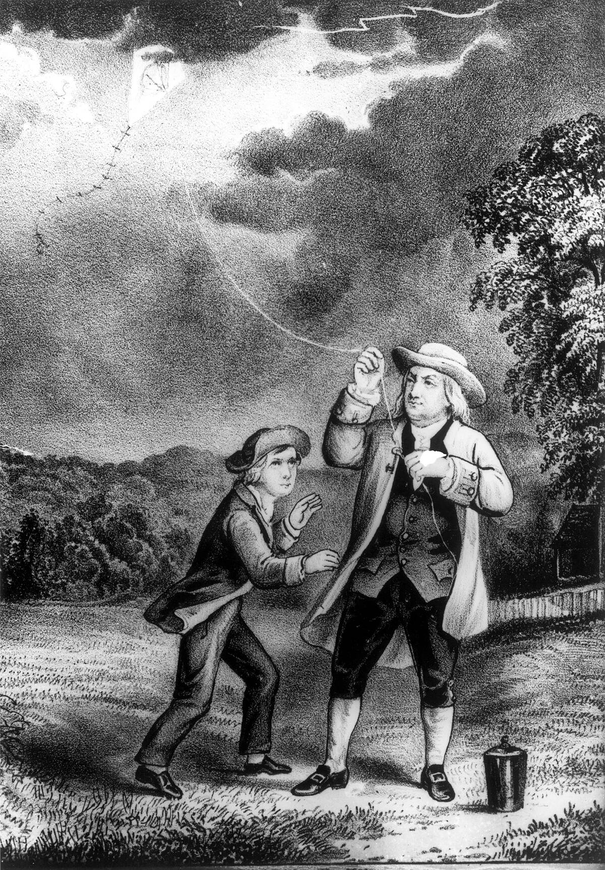 Benjamin Franklin Flying A Kite