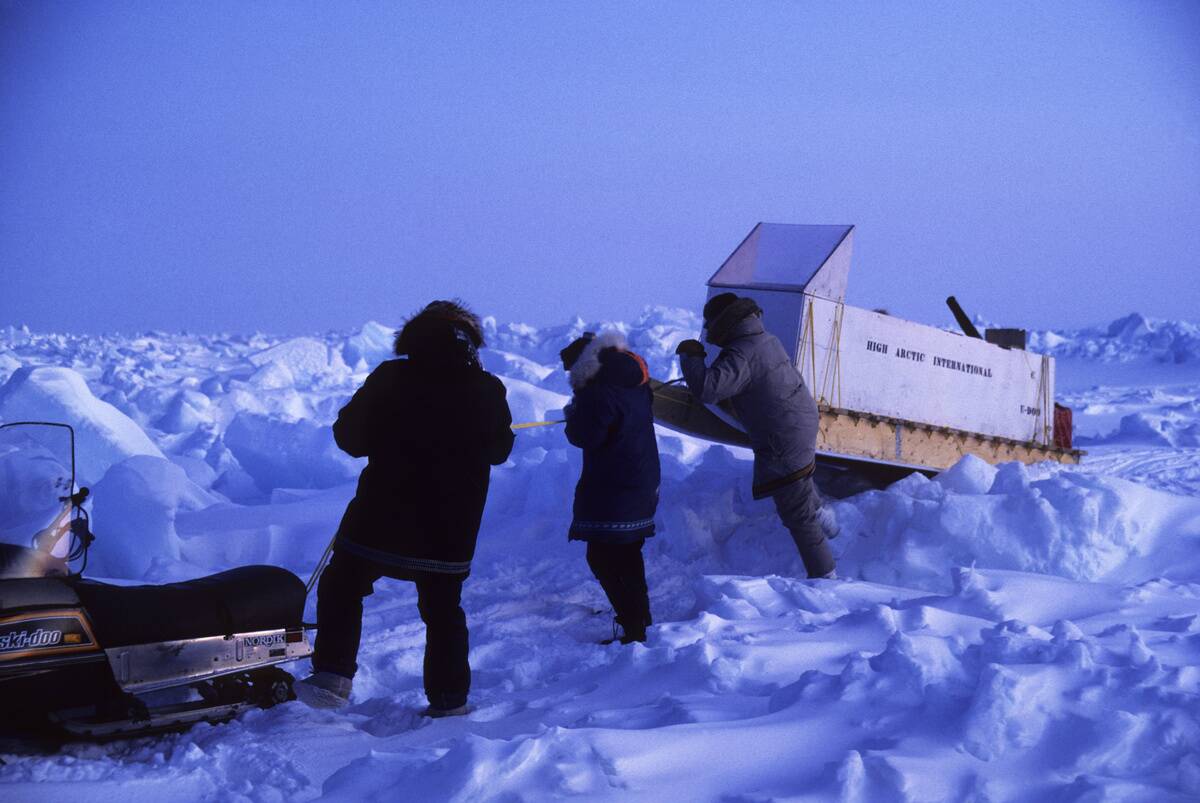Canada, Nunavut, Nwt, Frozen Barrow Strait, Skidoo...