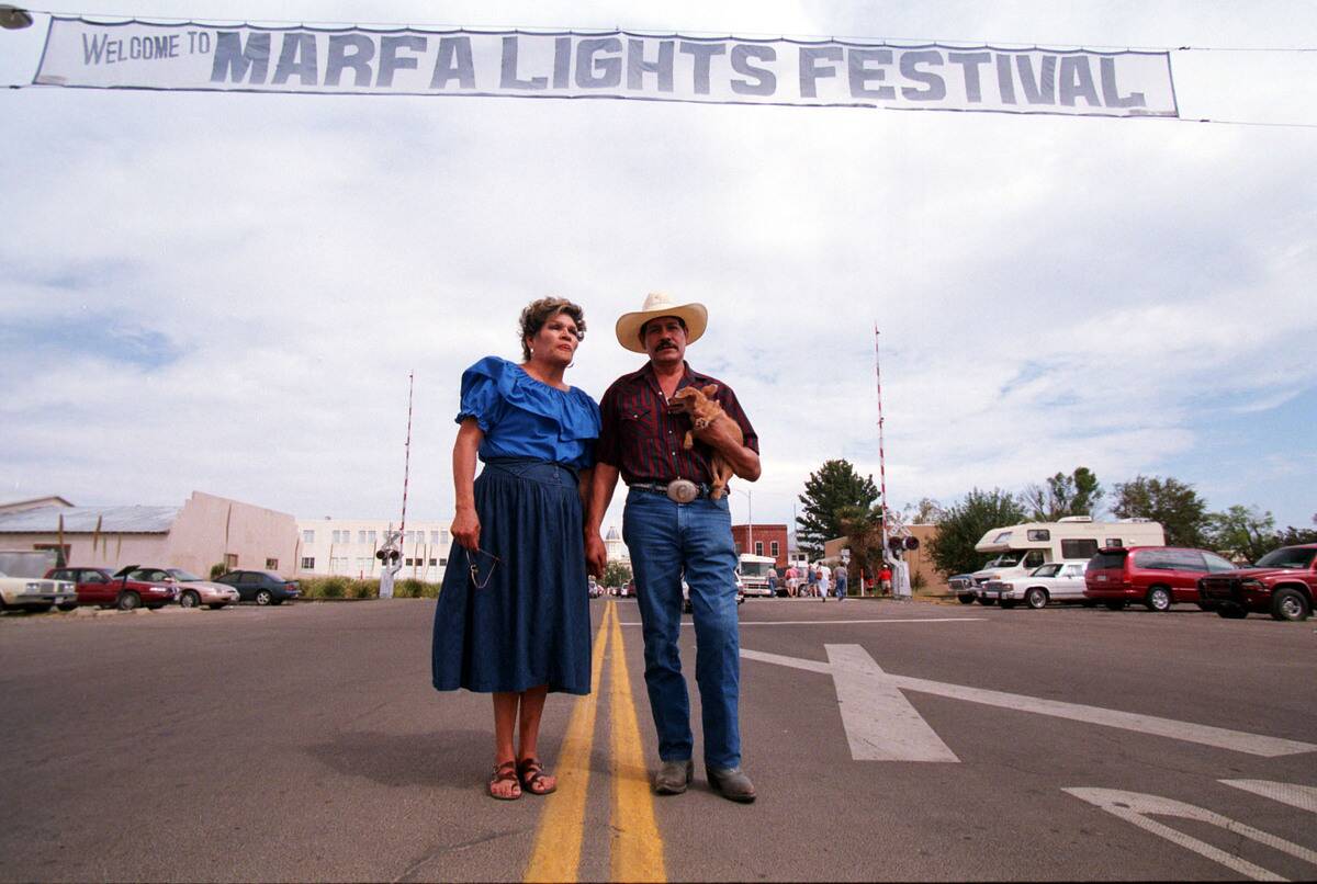Elena Hernandez And Ben Campos Enjoy The Marfa Lights Festival In Downtown...