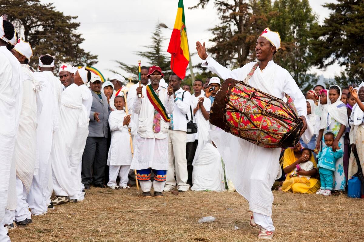 Groups of dancers and musicans are celebrating timkatTimkat cerimony of the ethiopian orthodox church