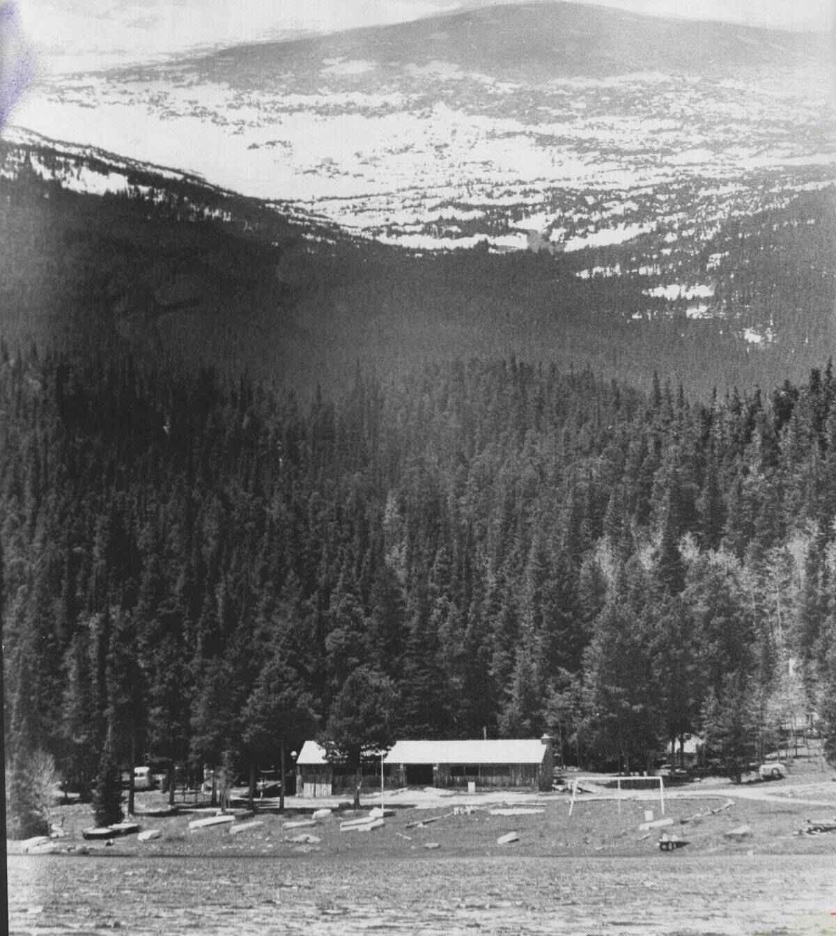 JUN 8 1964; Two Missing Hikers Started From Beaver Lake, Foreground, On Friday; Beyond is the snowy,