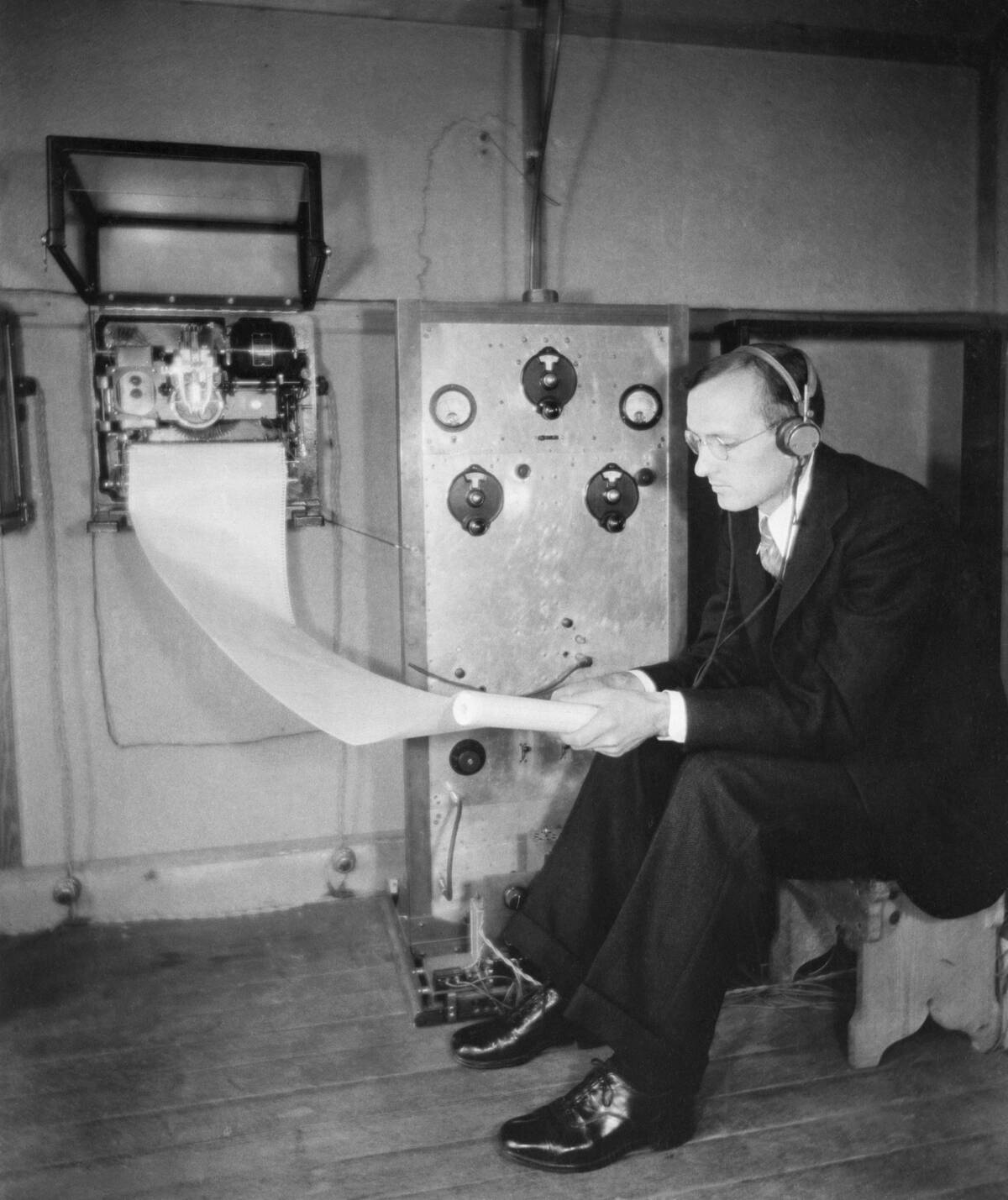 Karl G. Jansky Sitting At Radio Wave Transmitter