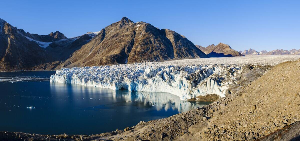 Knud Rasmusen Glacier (also called Apuseeq Glacier) in Sermiligaaq Fjord. Ammassalik region in the north east of Greenland. North America , Greenland, Ammassalik, danish territory, October