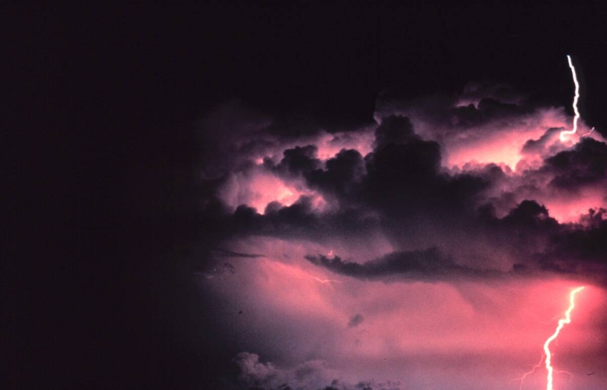 lightning strike during a night-time thunderstorm in Norman, Oklahoma