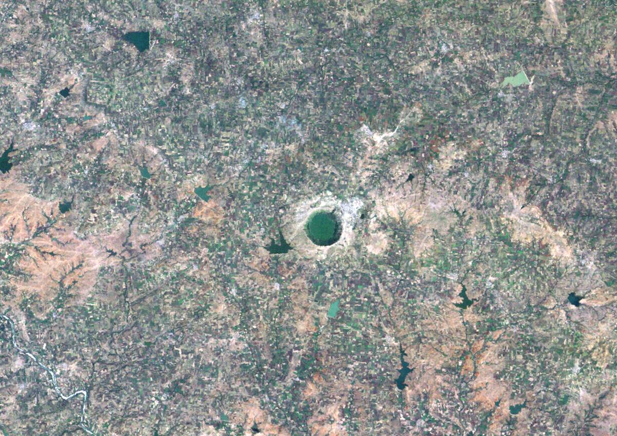 Lonar Meteor Impact Crater, India, True Colour Satellite Image