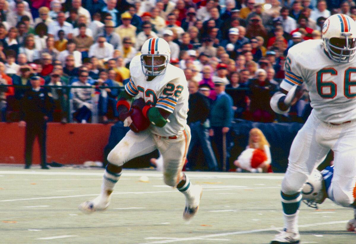 Mercury Morris, running back for the Miami Dolphins, during an NFL football game in Miami, Florida, December 16, 1972.