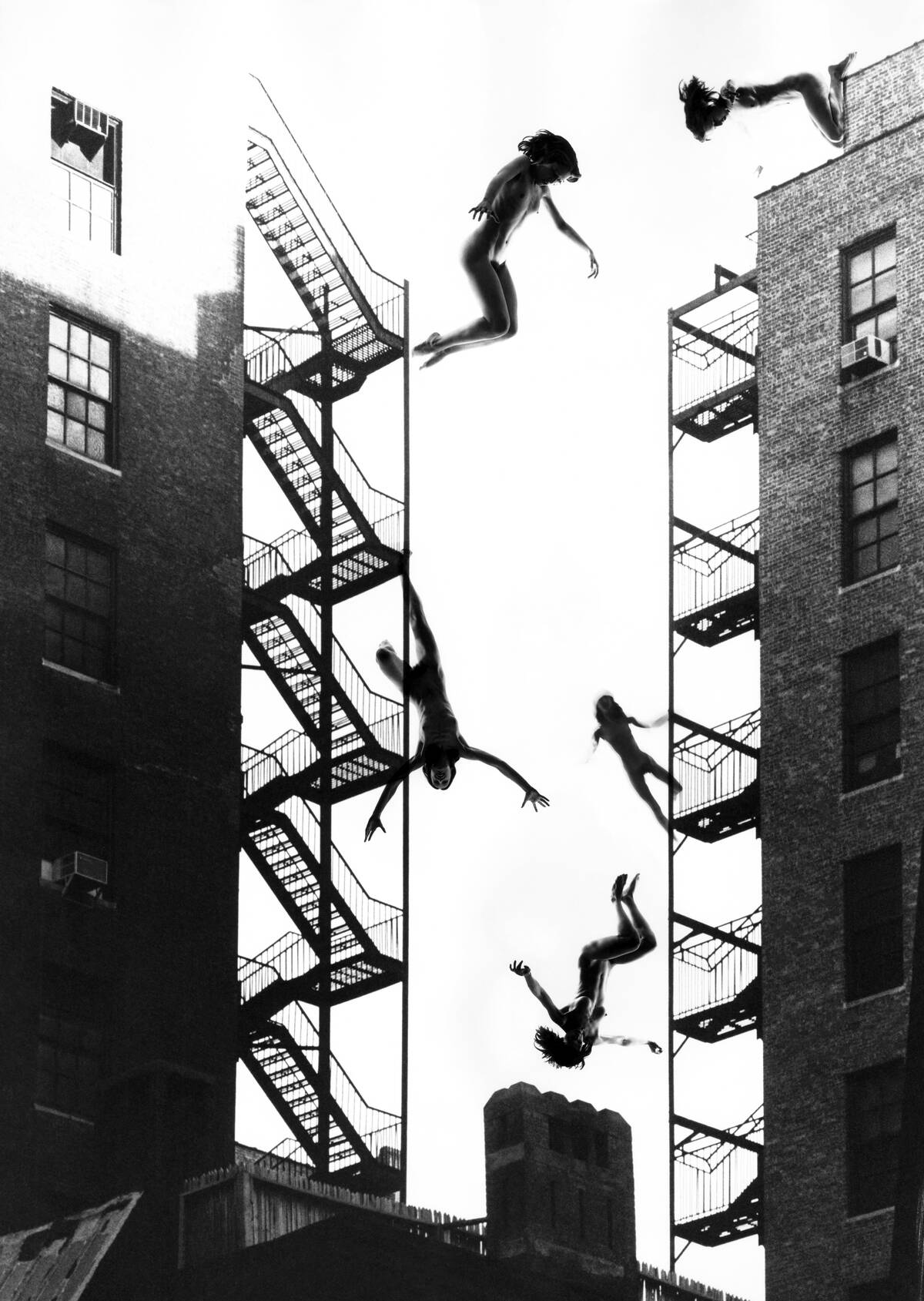 Photo Montage of Nude Women Jumping Out of Buildings in 1960's