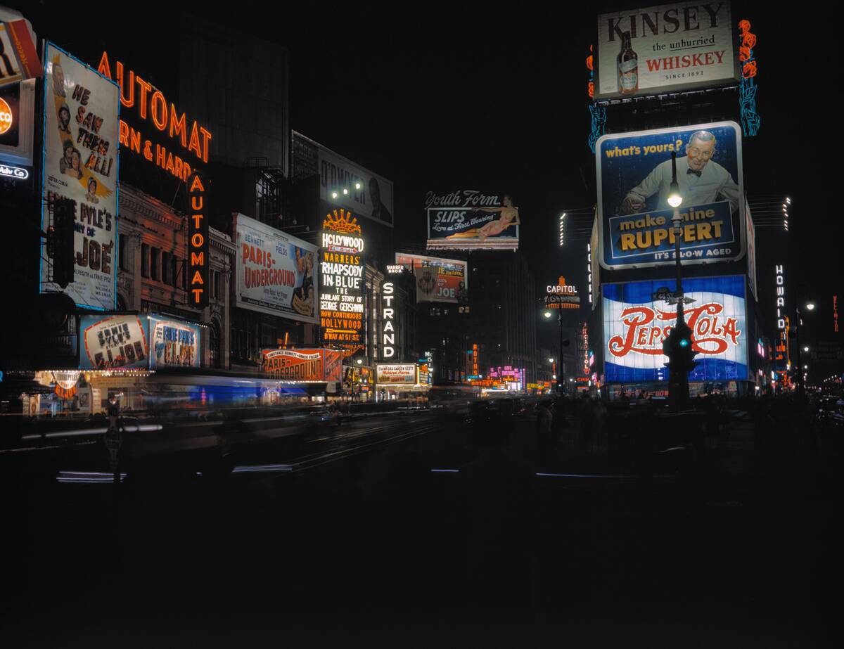 Photo Shows Time Square in New York City at Night