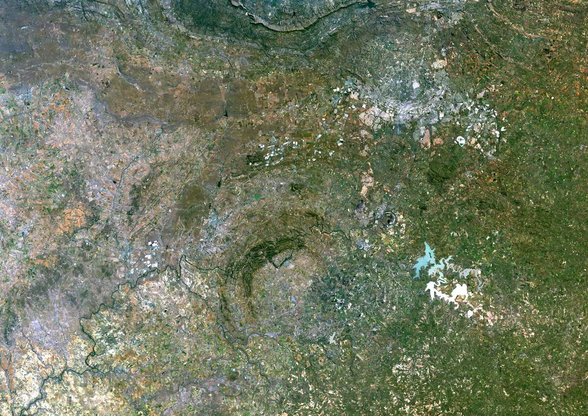 Vredefort Meteor Impact Crater, South Africa, True Colour Satellite Image