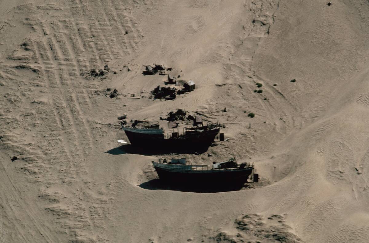 Abandoned Boats in the Dry Aral Sea