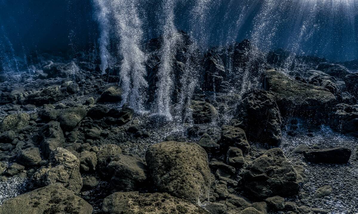 Gas eruption from the underwater crater of the island of Panarea