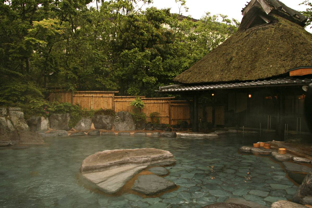 Luxurious bathing at Muso-en Onsen near Beppu. While Beppu...