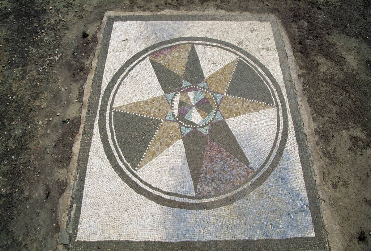 Mosaic with wind rose, Empuries (Ampurias)...