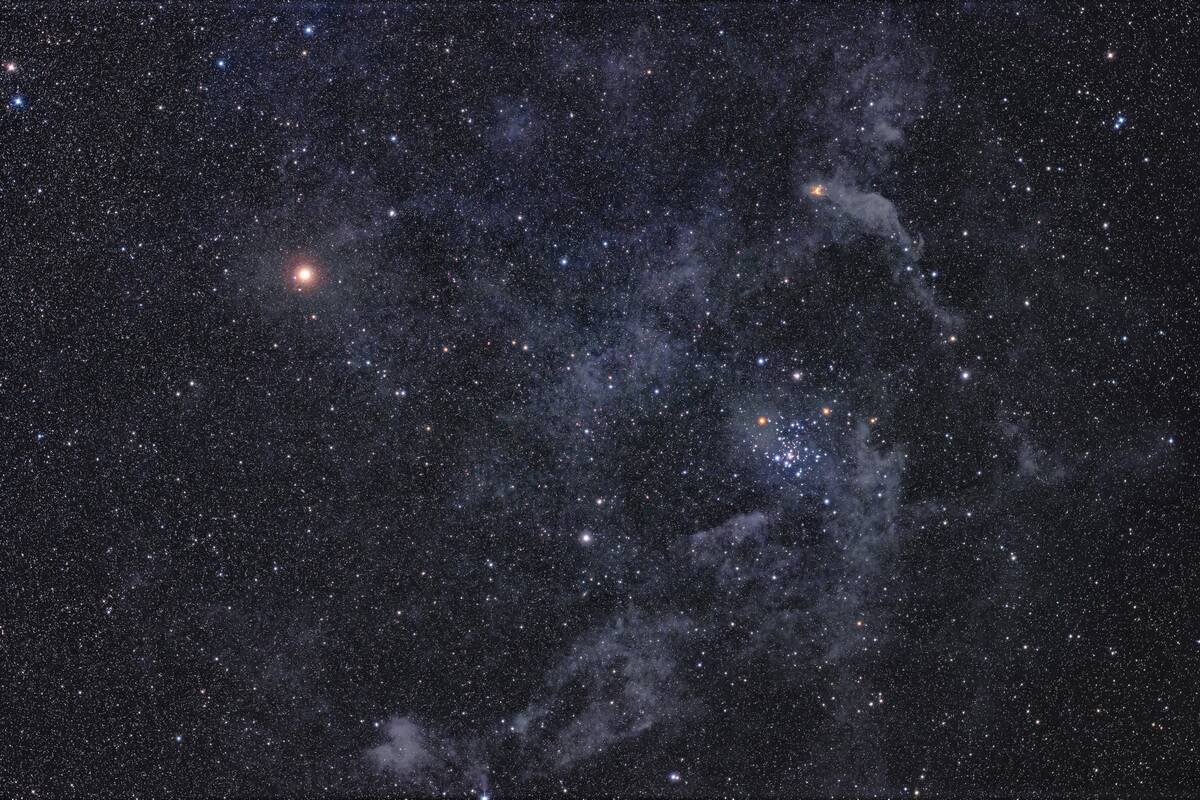 NGC 2516 Star Cluster and Nebulosity in Carina