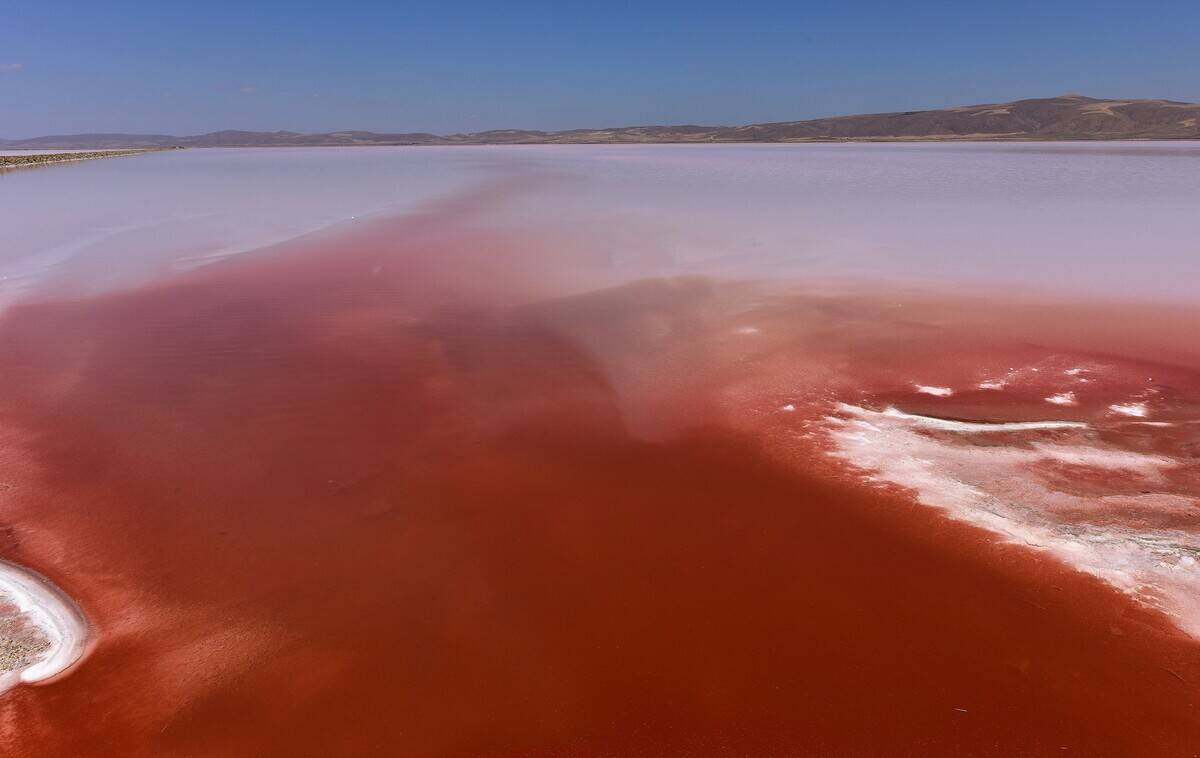 Red and white harmony in Salt Lake in Turkey