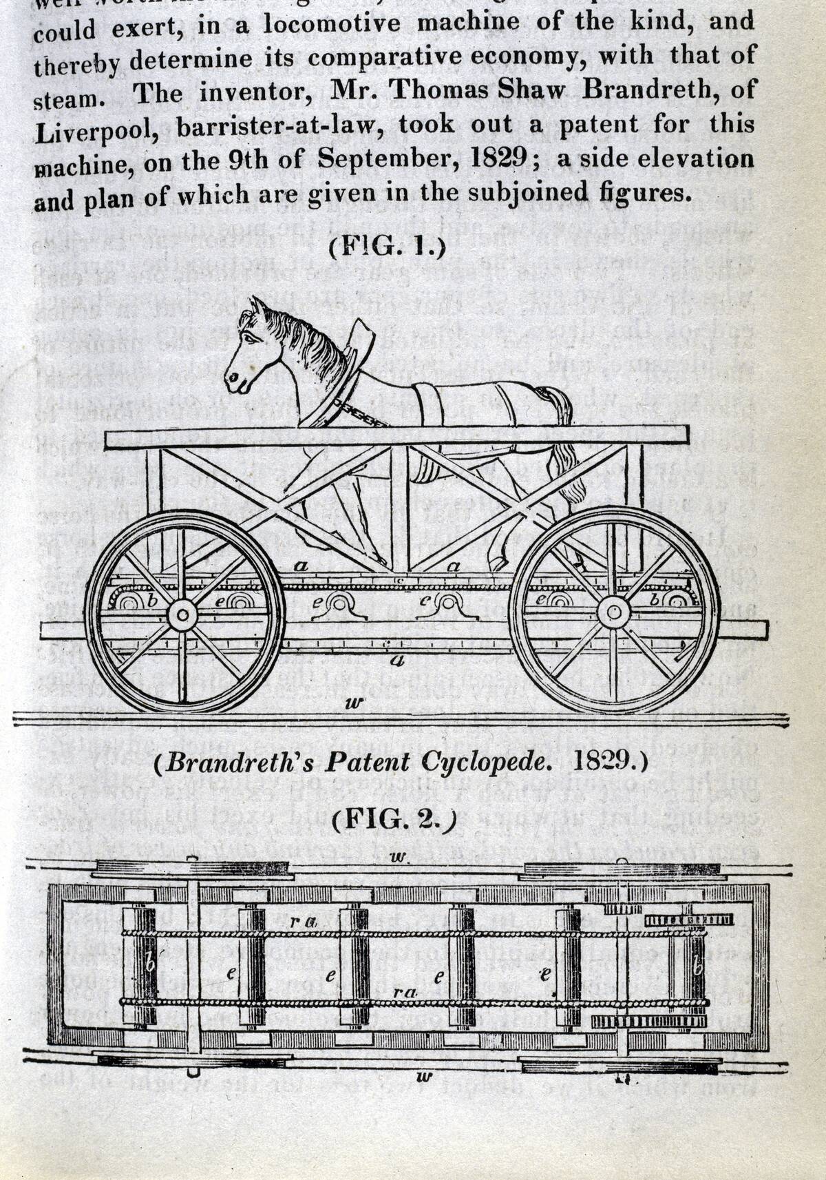Brandreths horse-powered locomotive Cycloped, 1829.