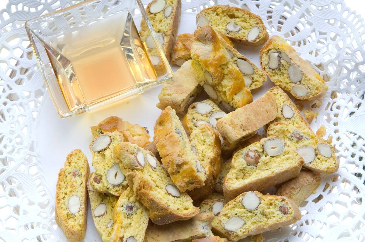 Cantucci and Vin Santo. traditional Tuscan cookies Tuscany. Italy. Europe
