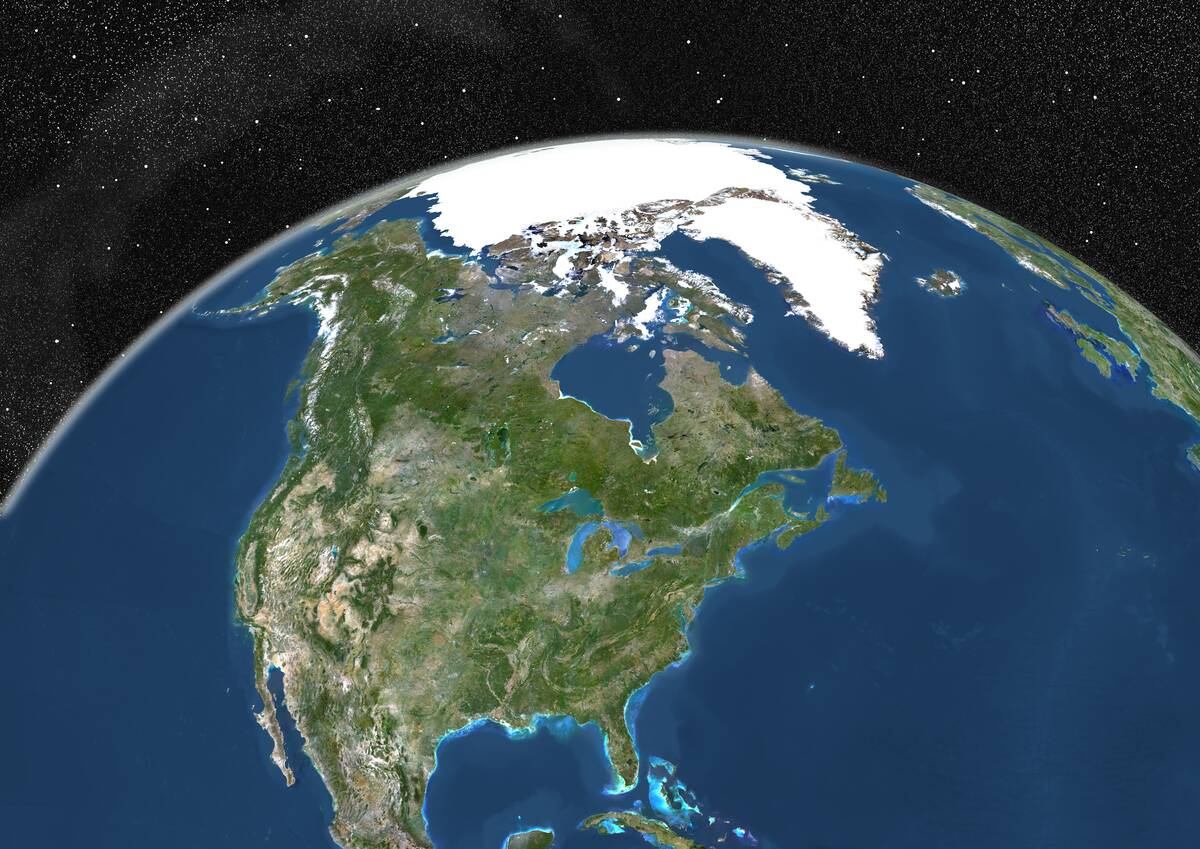 Globe Showing Northern America, True Colour Satellite Image