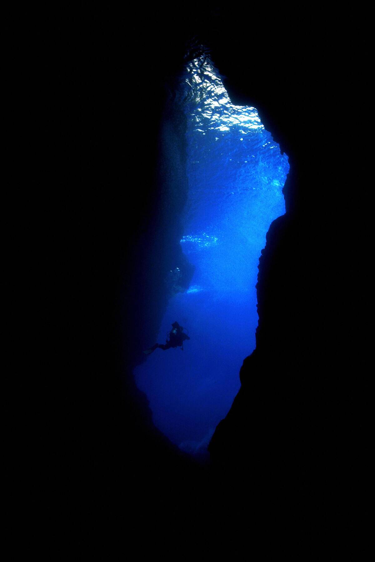 Scuba divers are falling into the depth