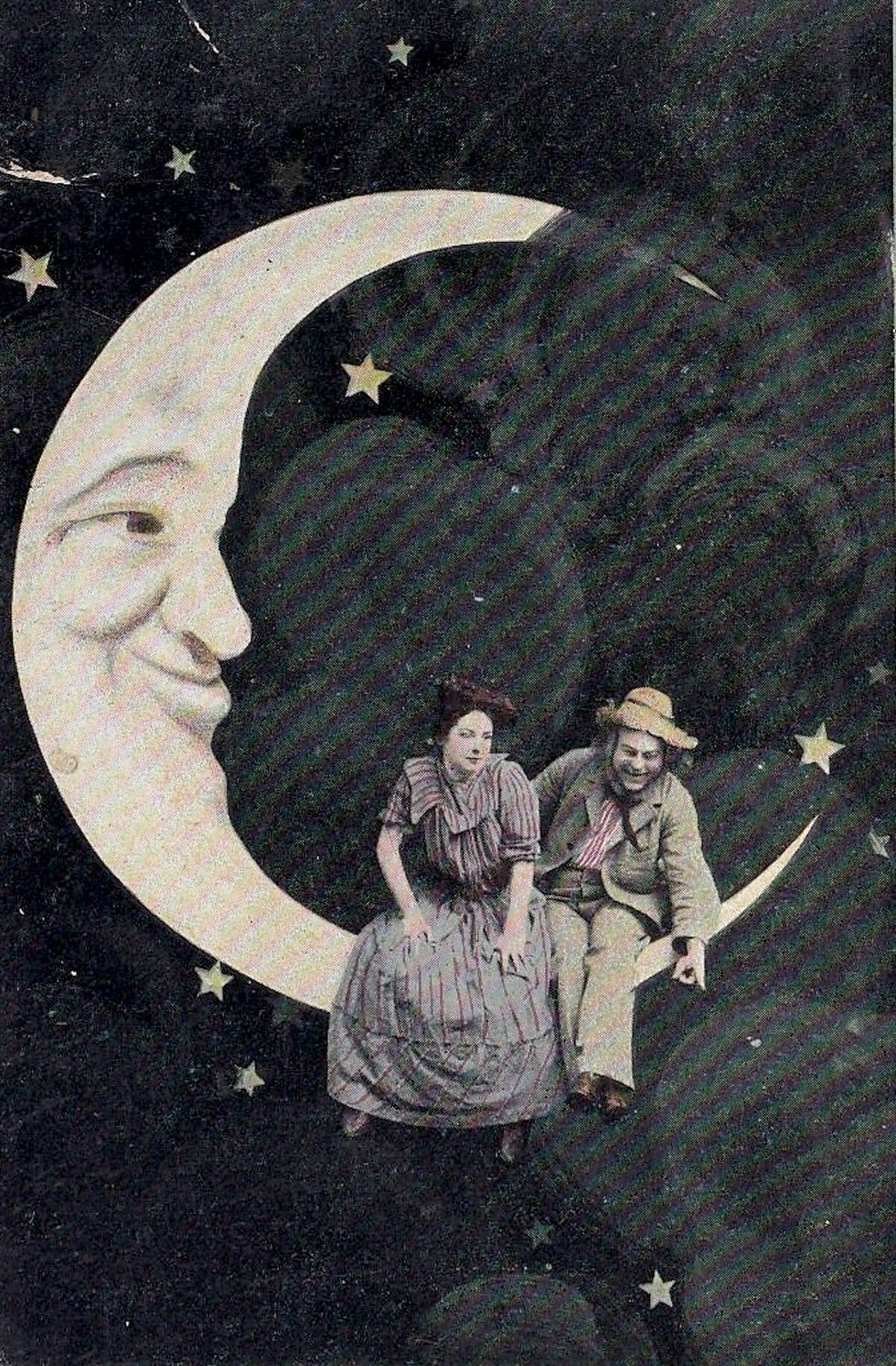 Vintage souvenir photo postcard, Spooning the Moon series, circa 1909
