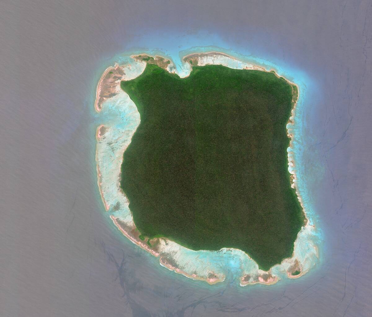 NORTH SENTINAL ISLAND, INDIA - MARCH 5, 2018: DigitalGlobe Imagery of North Sentinel Island, India.