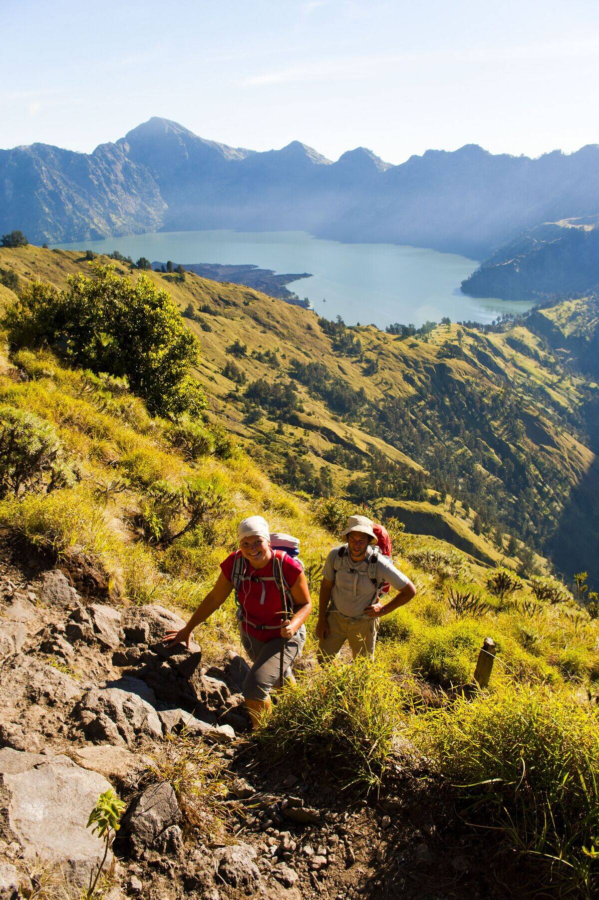 Tourists Take a Break on the Challenging Three Day Mount Rinjani Trek to the 3726m Summit, Indonesia, Asia